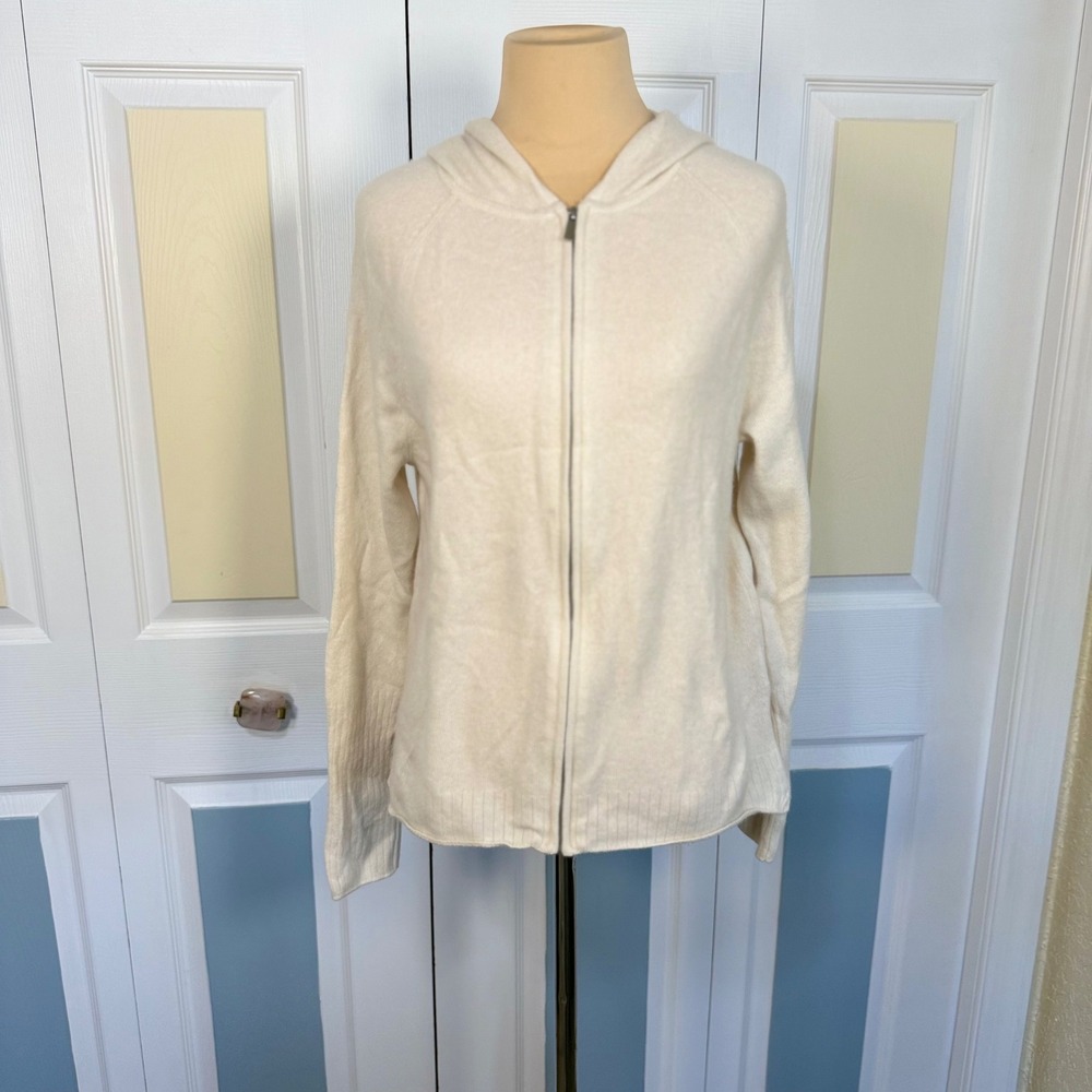 Joie Womens 100% 2-Ply Cashmere Full Zip Hoodie Sweater Ivory Cream Large